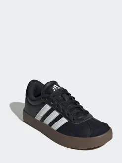 Noir/Tan - adidas Vl Cour 3.0 Baskets enfant en daim à lacets