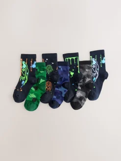Noir/Vert Drippy Gamer - Paquet de chaussettes en coton riche 7