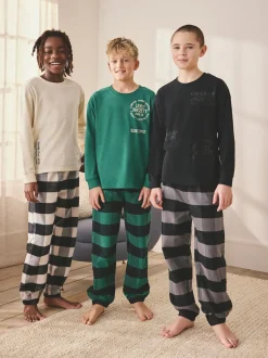 Noir/Vert/Blanc - Lot de 3 pyjamas tissés à carreaux (3-16ans)