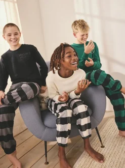 Noir/Vert/Blanc - Lot de 3 pyjamas tissés à carreaux (3-16ans)