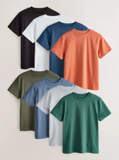 Noir/vert/bleu/blanc/rouille/gris - Lot de 8 T-shirts à manches courtes (3-16ans)