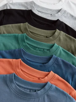 Noir/vert/bleu/blanc/rouille/gris - Lot de 8 T-shirts à manches courtes (3-16ans)