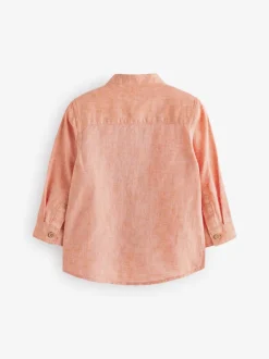 Orange - Chemise Lin Mix à col grand-père (3mths-7yrs)