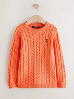 Orange - Pull à col rond en maille torsadée (3-16ans)