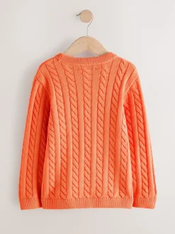 Orange - Pull à col rond en maille torsadée (3-16ans)