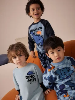 Orange/Dinosaur marine - Lot de 3 pyjamas oversize (9mois-10ans)
