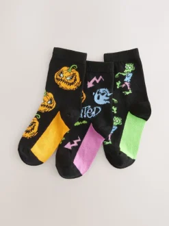 Orange/Noir - Lot de 3 chaussettes d’Halloween riches en coton