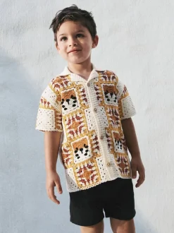 Orange/tigre neutre - Polos tricotés à col rond (Crochet Revere) Manches courtes (12mths-7yrs)