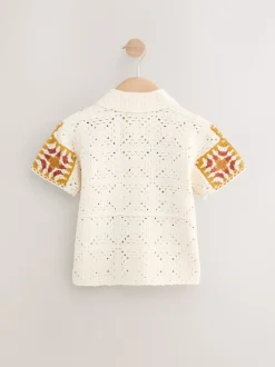 Orange/tigre neutre - Polos tricotés à col rond (Crochet Revere) Manches courtes (12mths-7yrs)