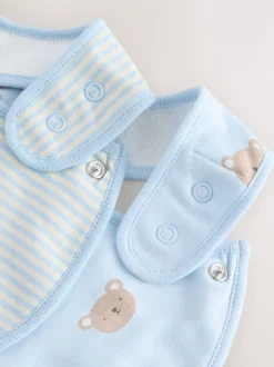 Ours bleu - Ensemble 4 pièces bonnet et bavoirs bébé (0-18mois)