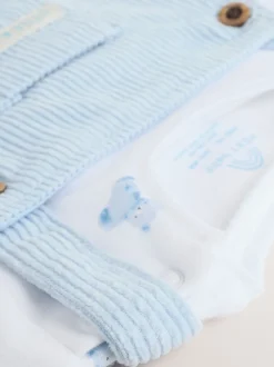 Ours bleu - Ensemble salopette et body en velours côtelé (0mois-2ans)