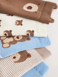 Ours bleu clair - Chaussettes en coton éponge riche 5 Lot