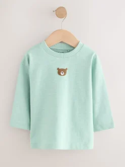 Ours bleu minéral - T-shirt semi-uni à manches longues (3mois-7ans)