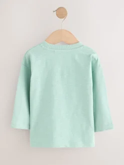 Ours bleu minéral - T-shirt semi-uni à manches longues (3mois-7ans)