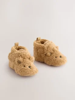ours marron - Chaussons bébé à fermeture par contact (0-2mois)