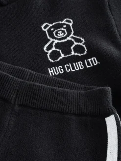 Ours Noir/Blanc - Ensemble Sweat-shirt à capuche et Survêtement en maille (3mois-7ans)