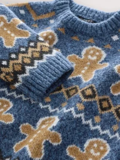 Pain d’épice Bleu bleu marine - Pull de Noël en maille (3 mois-7 ans)