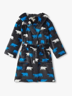 Peignoir Hatley gris en polaire duveteuse à motif ours polar