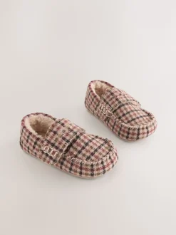 plaid Marron - Chaussons style mocassins à fermeture par contact