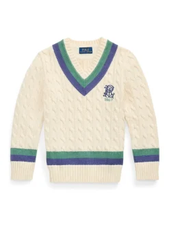 Polo Ralph Lauren pull en maille torsadée de cricket à col en V