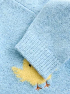 Poussin bleu - Pull col rond en maille (3mois-7ans)