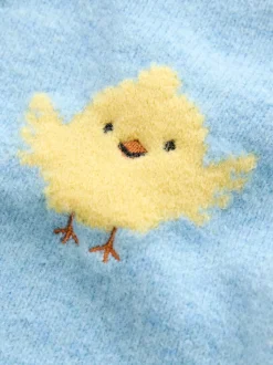 Poussin bleu - Pull col rond en maille (3mois-7ans)