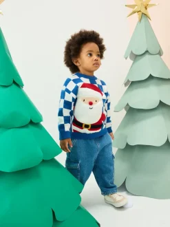 Père Noël bleu cobalt - Pull de Noël en maille (3 mois-7 ans)