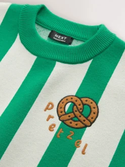 Pretzel vert/écru - Pull col rond en maille (3mois-7ans)