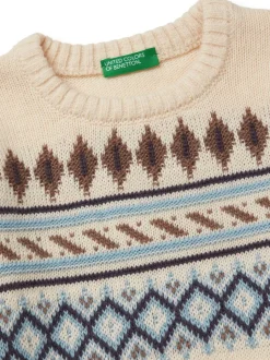 Pull Benetton Crème Fair Isle en maille