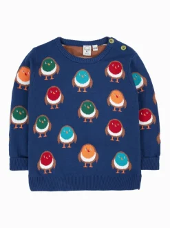 Pull de Noël Frugi Jolly bleu en maille