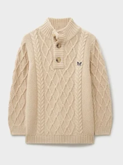 Pull en maille torsadée à col boutonné Crew Clothing 1/2