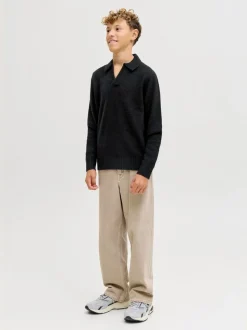 Pull noir en maille à col fendu JACK & JONES Junior