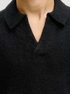 Pull noir en maille à col fendu JACK & JONES Junior