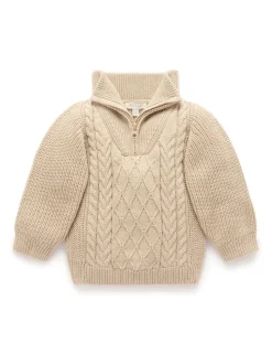 Pull Purebaby en maille torsadée à col zippé