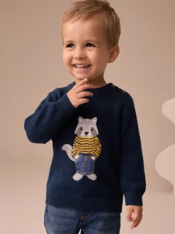Raton laveur bleu marine - Pull tricoté (3mths-7yrs)