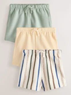 Rayé pastel Jaune et pastel sauge Vert - Lot de 3 shorts texturés (3mois à7ans)