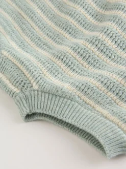 Rayé vert sauge - Ensemble haut et short en maille bébé (0mois-2ans)