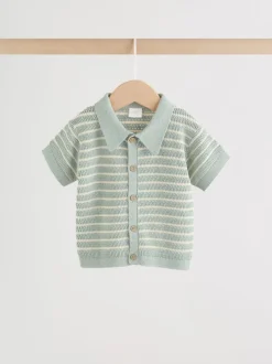 Rayé vert sauge - Ensemble haut et short en maille bébé (0mois-2ans)