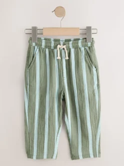 Rayé vert sauge - Pantalons à enfiler texturé doux (3mois-7ans)