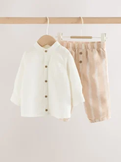 Rayure blanche/orange - Ensemble chemise et pantalon bébé (0mois-3ans)