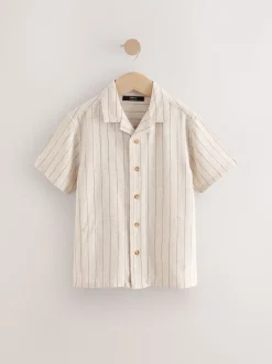 Rayure Ecru - Chemise texturée à manches courtes avec col Revere (3-16ans)