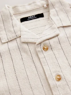 Rayure Ecru - Chemise texturée à manches courtes avec col Revere (3-16ans)