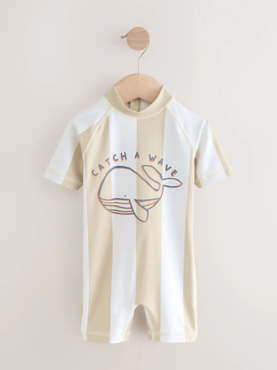 Rayures blanches neutres - Maillot de bain Sunsafe All-In-One (3mths-7yrs)