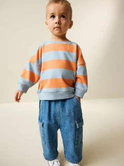 Rayures orange et bleue - Sweat imprimé All-over Col rond (3mois -7ans)