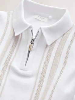 Rayures verticales blanches - Polos à col zippé en coton 100% (3mths-7yrs)