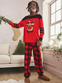 Renne à carreaux rouge - Pyjama de Noël simple (5-16ans)
