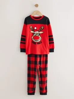 Renne à carreaux rouge - Pyjama de Noël simple (5-16ans)