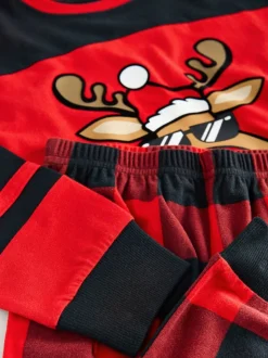 Renne à carreaux rouge - Pyjama de Noël simple (5-16ans)