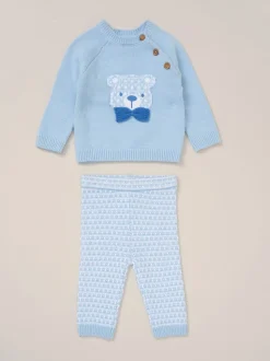 Rock a bye baby boutique Cardigan bleu en maille, Pantalons Ensemble