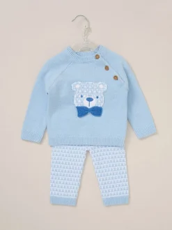 Rock a bye baby boutique Cardigan bleu en maille, Pantalons Ensemble